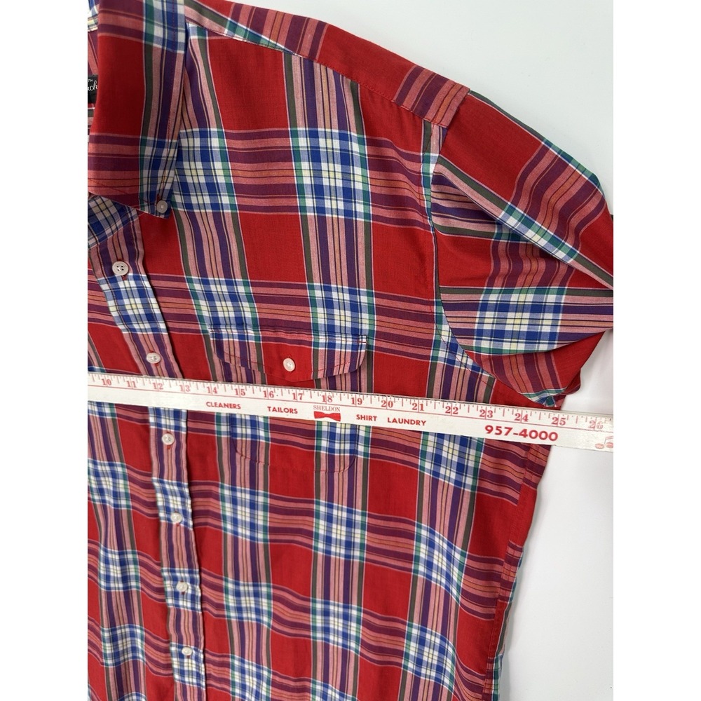 Vintage Fred Schwabach Shirt Mens XL Red Plaid Made USA Short Sleeve 0299 - Picture 4 of 8